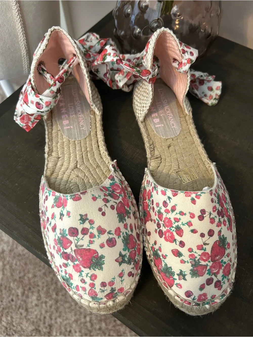 LOVESHACKFANCY X Manebi $195 Nordic Floral Tie-Ankle Espadrille(size 9)